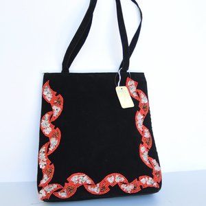 Vintage NEW w/tag Velvet Beaded Black Bag, Ermo Collection Rock/Clear/Seed Beads